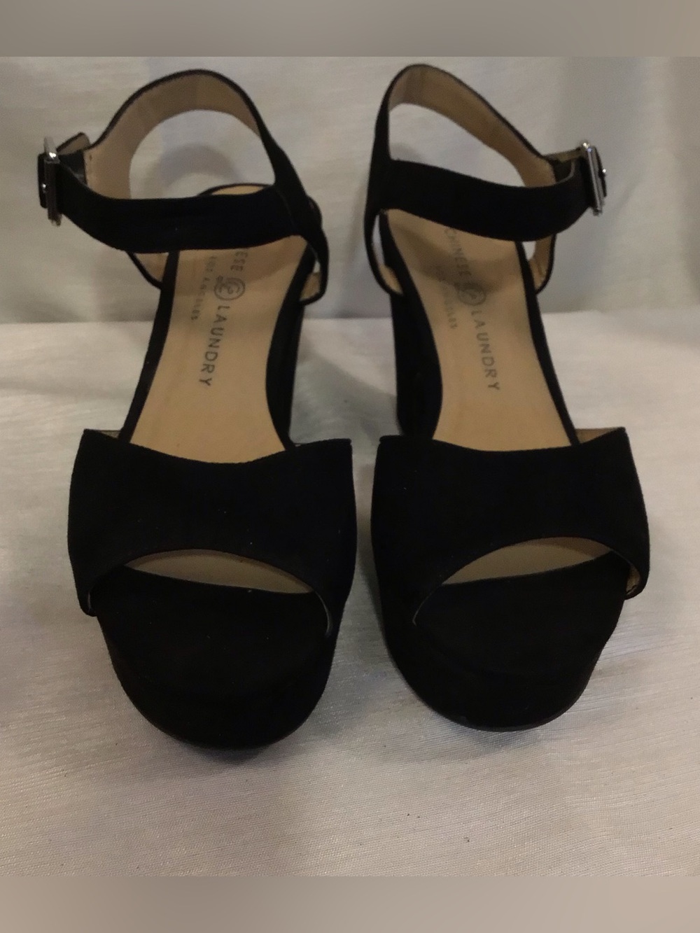 Laundry By Shelli Segal Black Suede Open-Toe Ankle-Strap Heels
